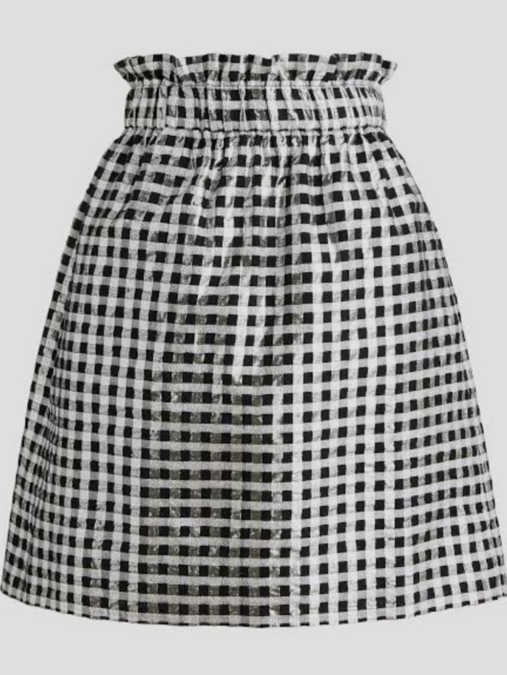 J. Crew Black & Gold Gingham Elastic-Waist Paperbag Mini Skirt